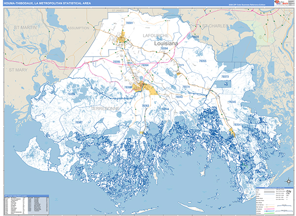 Houma-Thibodaux Metro Area Wall Map